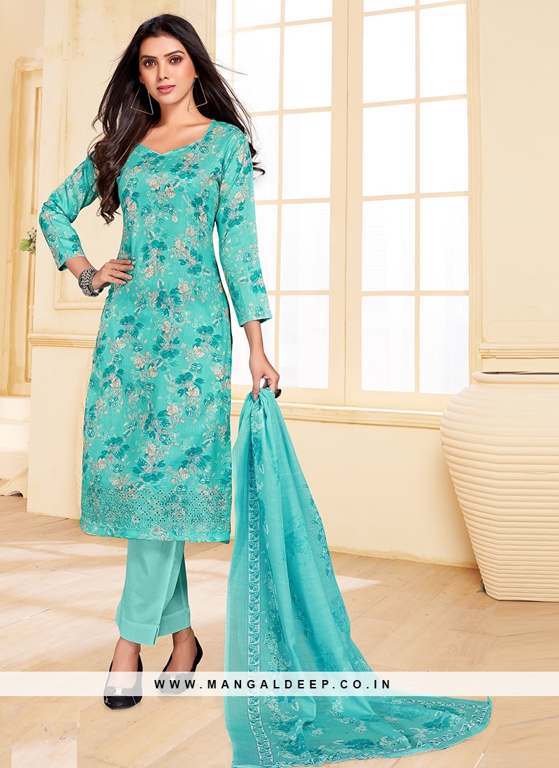 Exclusive Trending Heavy Faux Georgette With Embroidery Sequence Work  Pakistani Suit Blue Color DN 9109