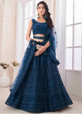 Lovely Teal Soft Net Dori, and Zarkan work lehenga