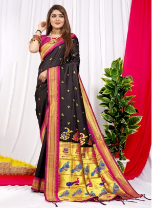 Lovely Thread Silk Black Classic Saree