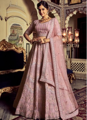 Lovely Pink Georgette Sequence and Thread work lehenga choli.