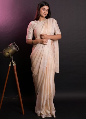 Lovely Zari Chiffon Cream Classic Saree