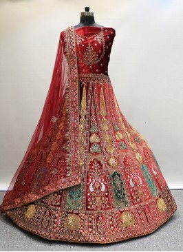 Lycra Maroon Thread Work A Line Lehenga Choli