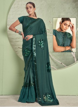 Lycra Teal Traditional Saree