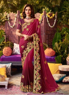 Magenta And Maroon Color Silk Saree