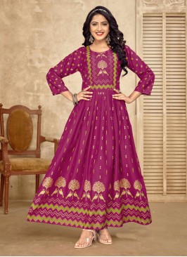 Magenta Casual Readymade Gown