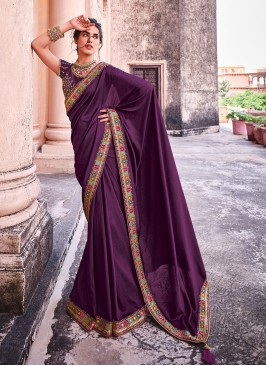 Magenta Color Organza Silk Lace Border Saree