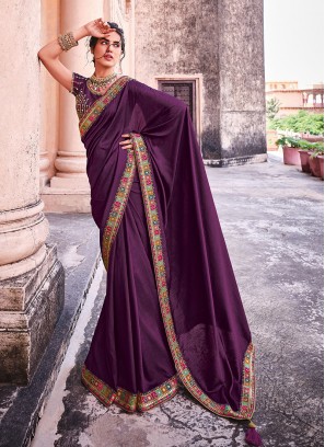 Magenta Color Organza Silk Lace Border Saree