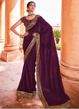 Magenta Color Organza Silk Lace Border Saree