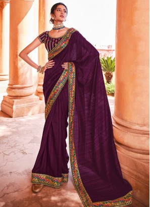 Magenta Color Organza Silk Lace Border Saree