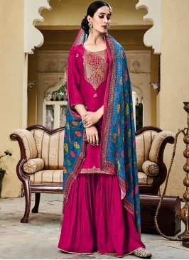 Magenta Color Silk Jacquard Dress Material