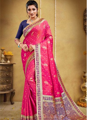 Magenta Color Silk Woven Work New Saree