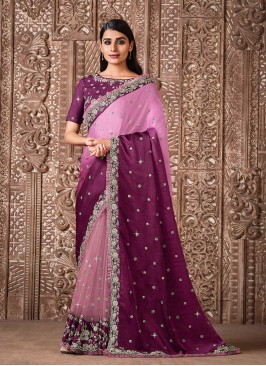 Magenta Color Stone Work Latest Saree