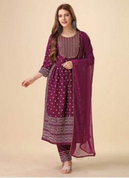 Magenta Embroidered Ceremonial Party Wear Kurti