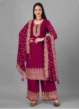 Magenta Embroidered Mehndi Palazzo Suit