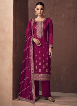 Magenta Embroidered Party Trendy Salwar Kameez