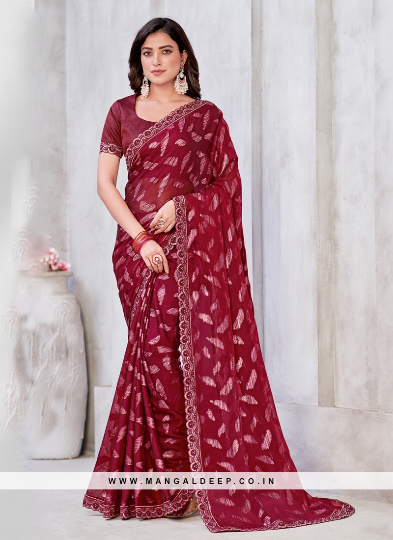 Magenta Georgette Wedding Classic Saree