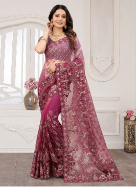 Magenta Net Cord Classic Saree