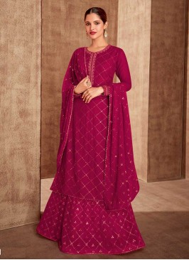 Magenta Pink Color Georgette Embroidered Suit