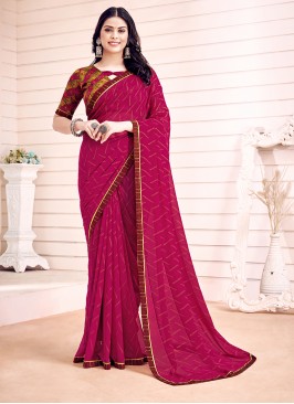 Magenta Printed Georgette Saree With Blouse