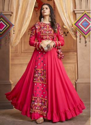 Magenta Rayon Mirror Readymade Lehenga Choli