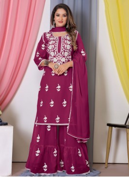 Magenta Thread Work Ceremonial Designer Salwar Sui