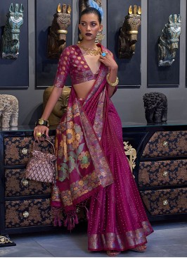 Magenta Weaving Organza Contemporary Saree