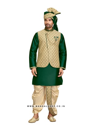 Magestic Jacquard Silk Kurta Dhoti with Nehru Jacket for Men