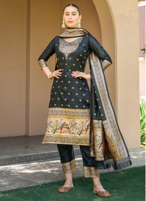 Magnetic Banarasi Silk Black Woven Trendy Suit