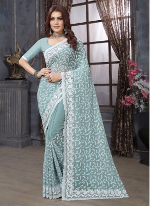 Magnetic Georgette Embroidered Classic Saree
