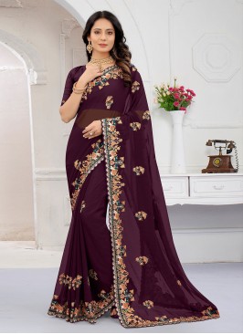 Magnetic Georgette Stone Wine Traditional Designer Saree