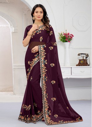 Magnetic Georgette Stone Wine Traditional Designer Saree