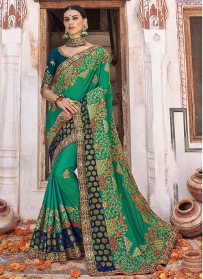 Magnetic Green Viscose Designer Contemporary Style Saree