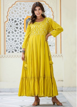 Magnetic Mirror Yellow Cotton Readymade Gown