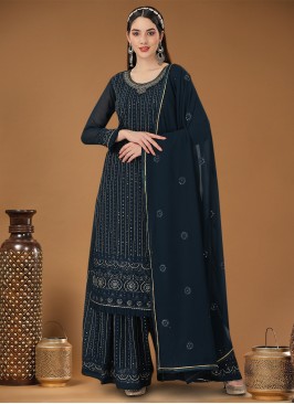 Magnetic Navy Blue Sequins Trendy Salwar Kameez