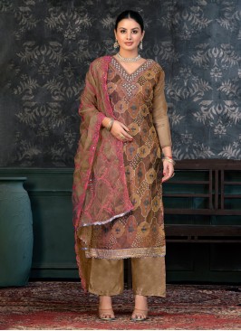 Magnetic Organza Handwork Brown Trendy Salwar Suit