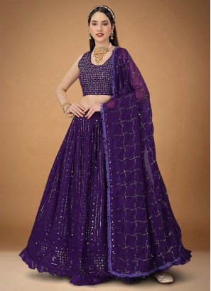 Magnetic Sequins Faux Georgette Purple Lehenga Choli