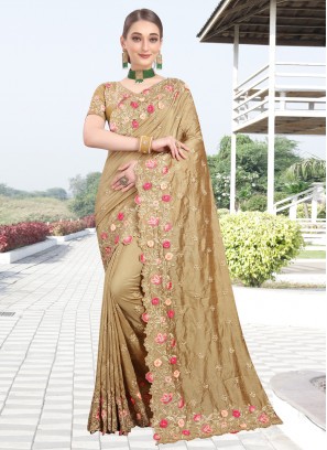 Magnetize Beige Resham Designer Bollywood Saree