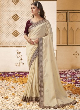 Magnetize Cream Border Georgette Saree
