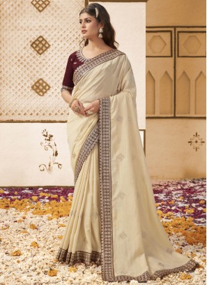 Magnetize Cream Border Georgette Saree