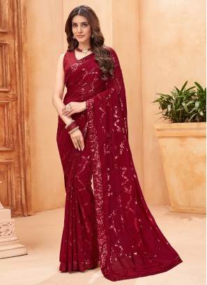 Magnetize Maroon Sequins Faux Georgette Saree