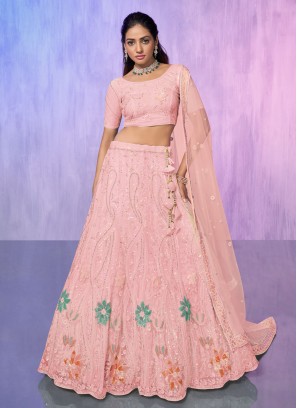 Magnetize Net Resham Peach Designer Lehenga Choli