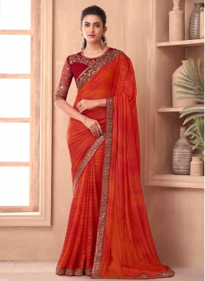 Magnetize Orange Silk Classic Saree