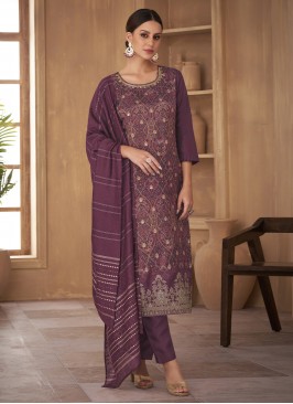 Magnetize Purple Jacquard Silk Readymade Anarkali Salwar Suit