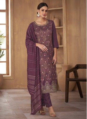 Magnetize Purple Jacquard Silk Readymade Anarkali Salwar Suit