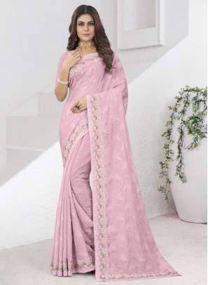 Magnetize Silk Sequins Pink Traditional Saree