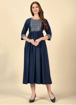 Magnificent Blue Embroidered Casual Kurti