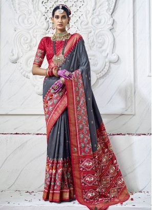 Magnificent Cotton Silk Grey Printed Classic Saree