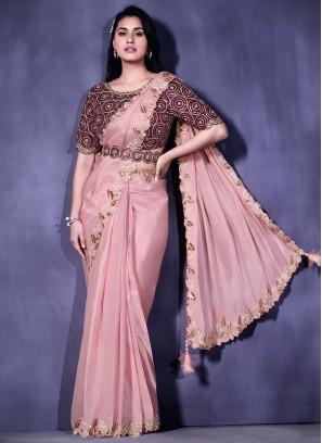 Magnificent Rose Pink Trendy Saree