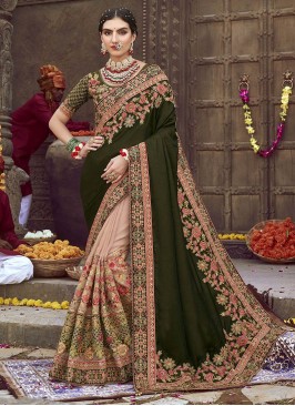 Mahendi Green Color Art Silk Wedding Wear Saree