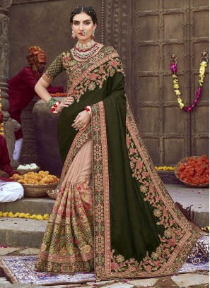 Mahendi Green Color Art Silk Wedding Wear Saree